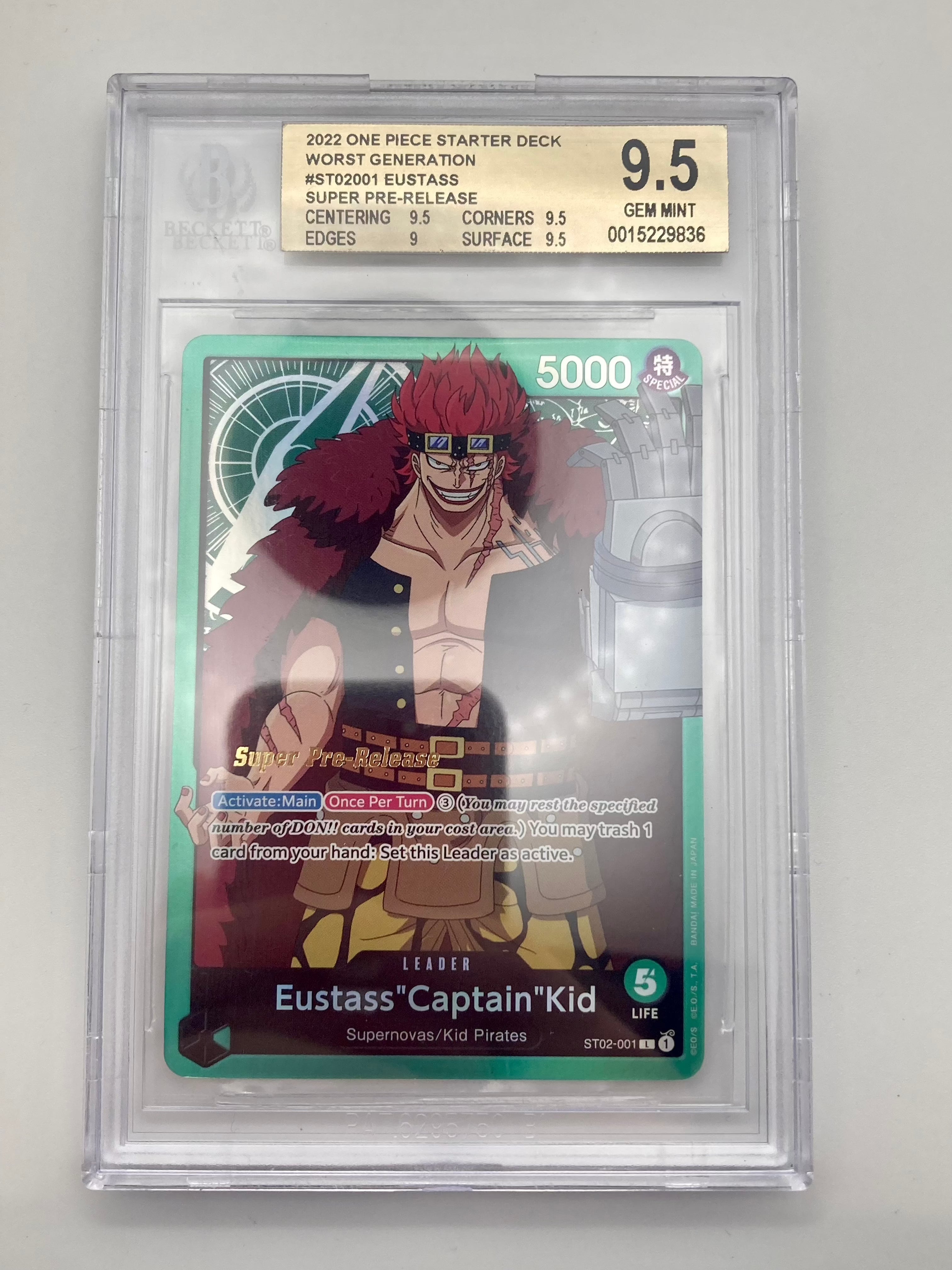 One Piece Card Game Super Pre-release BGS shops 9.5 Eustass