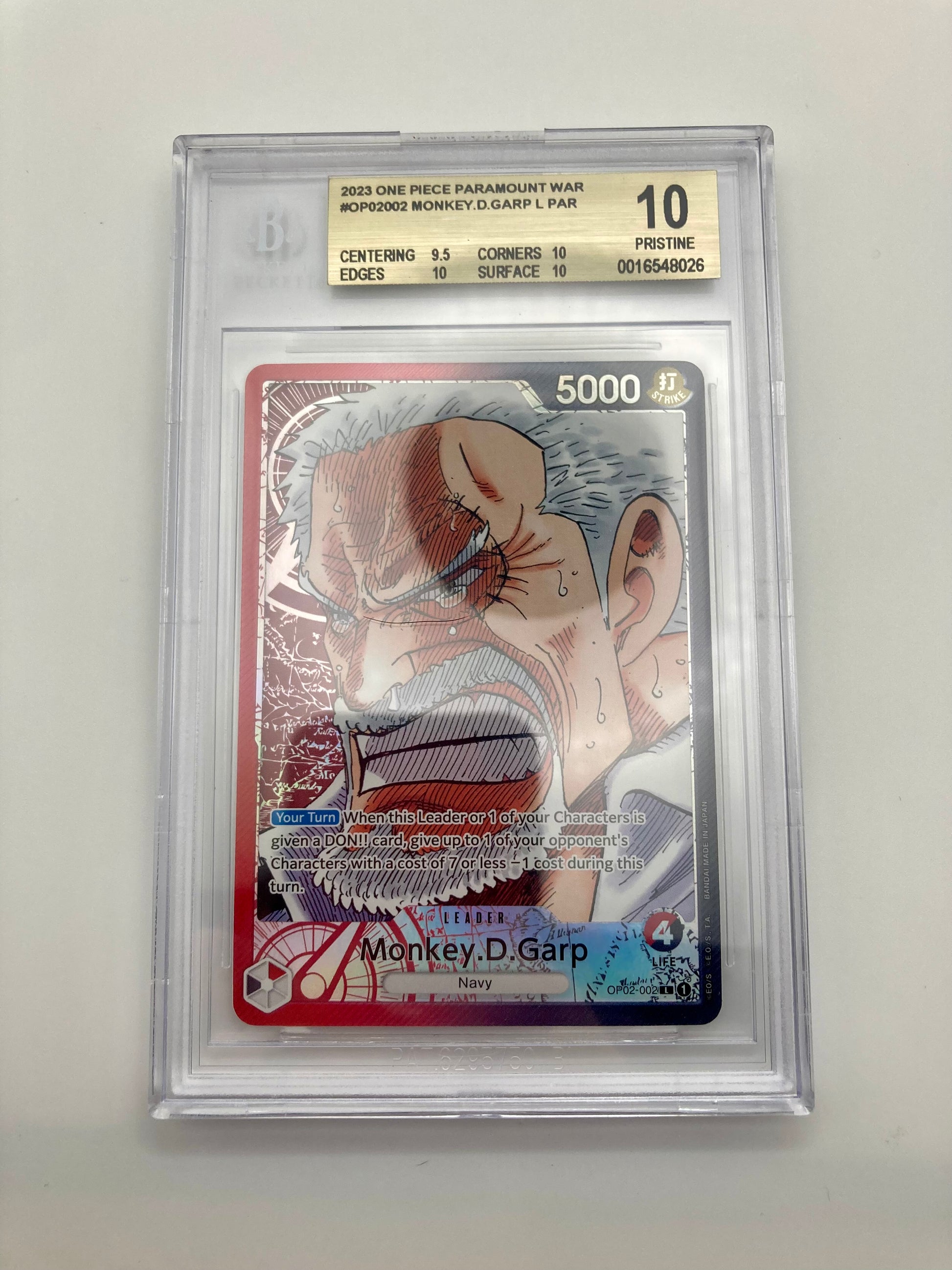 BGS 10 - Monkey D Garp OP02-002 L - Alt Art Parallel Leader (Pre-Errata) - Premium  from Hero Cards - Just $435! Shop now at Hero Cards