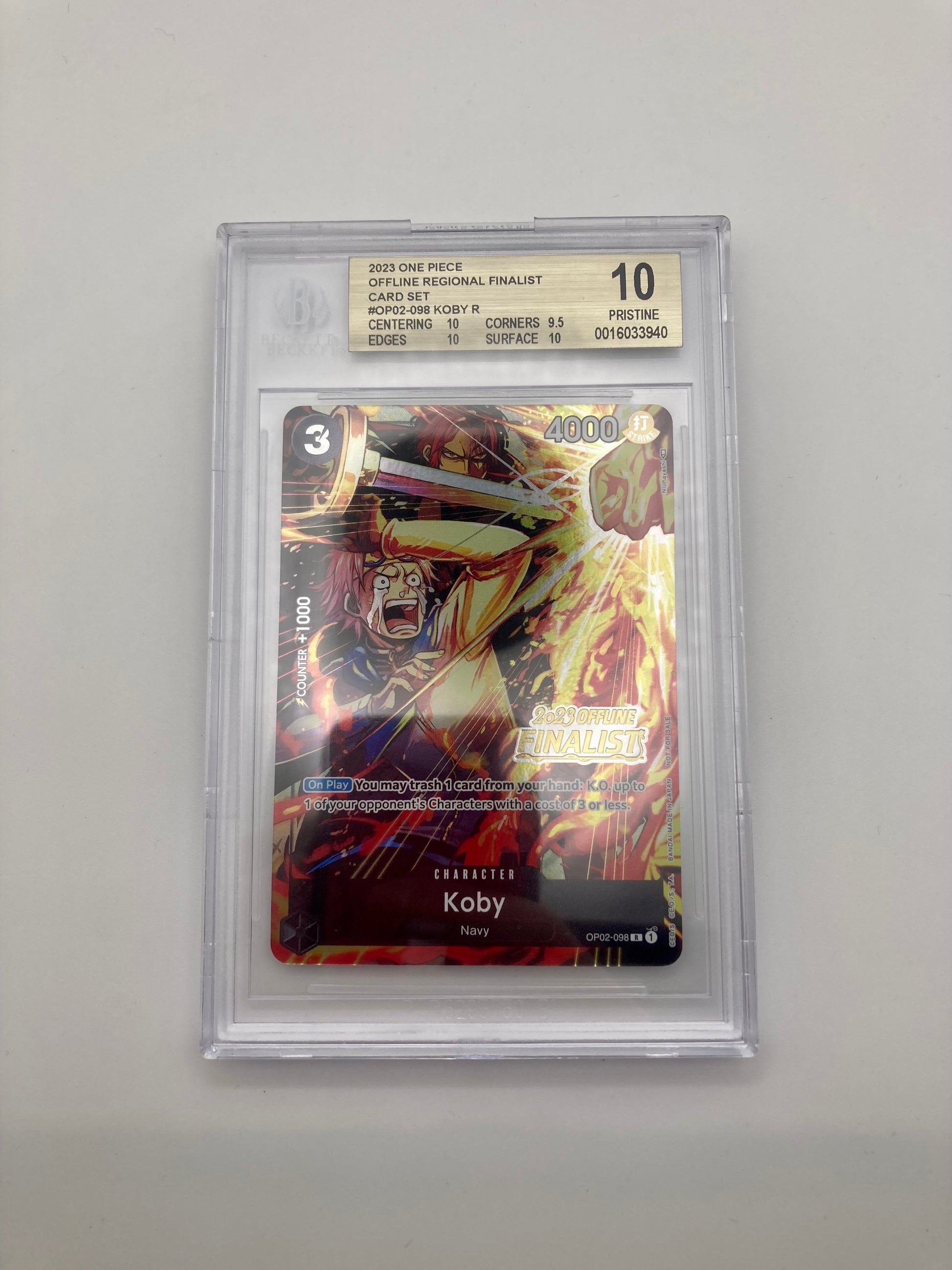 BGS 10 - Koby OP02-098 R - 2023 Offline Finalist Alt Art Promo - Premium  from Hero Cards - Just $995! Shop now at Hero Cards