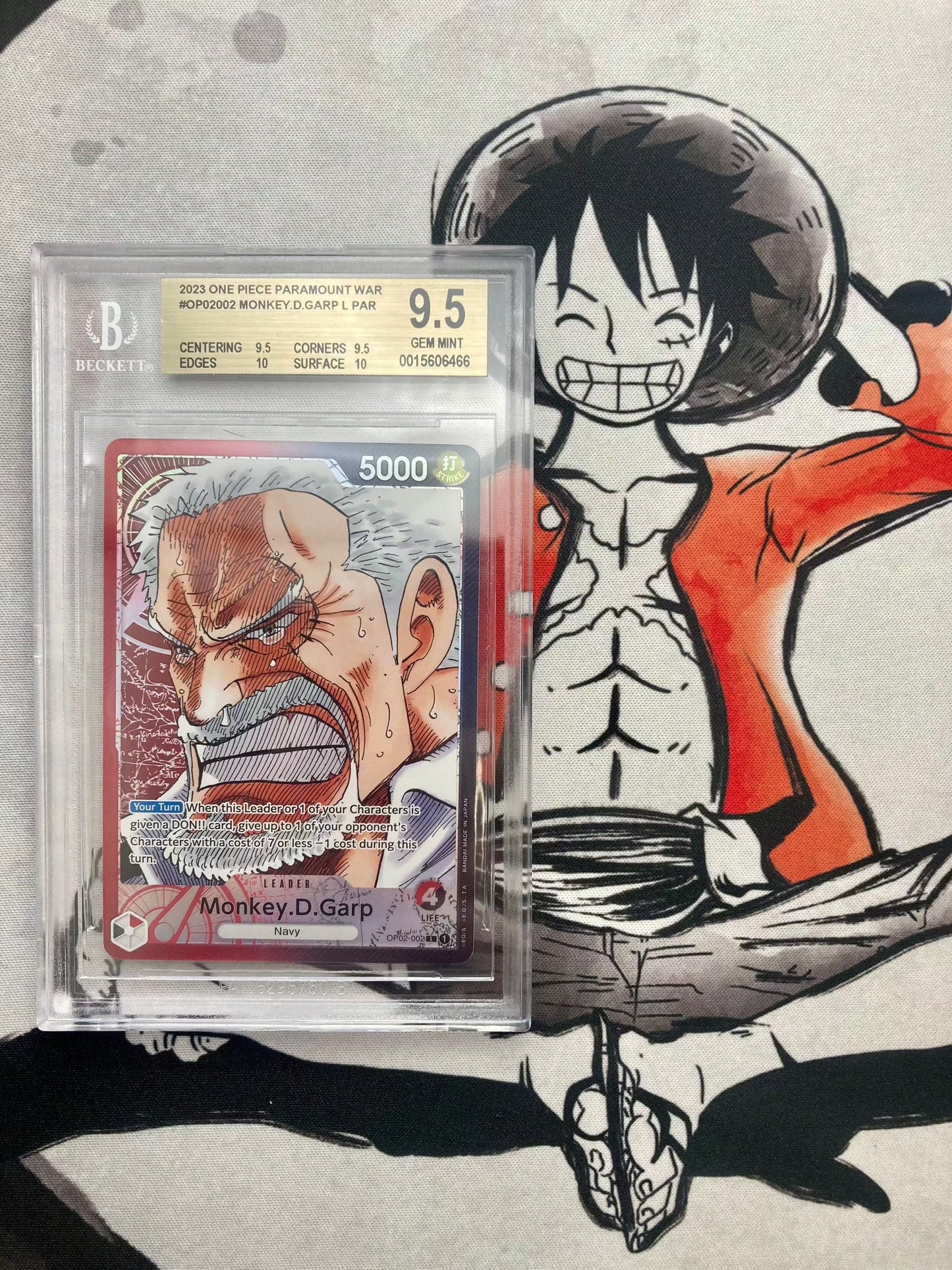 BGS 9.5 - Monkey D Garp OP02-002 L - Alt Art Parallel Leader (Pre-Errata) - Premium  from Hero Cards - Just $210! Shop now at Hero Cards