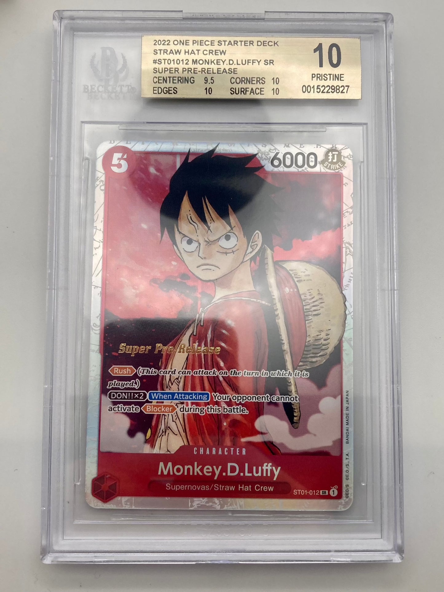 BGS 10 - Super Pre-Release - Monkey.D.Luffy  ST01-012 SR - 1st Edition - Premium  from Hero Cards - Just $120! Shop now at Hero Cards