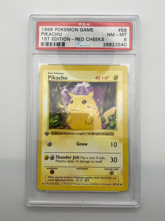 PSA 8 - 1st Edition Shadowless Base Set - Red Cheeks Pikachu 58/102 - Premium  from SPJCards - Just $495! Shop now at Hero Cards